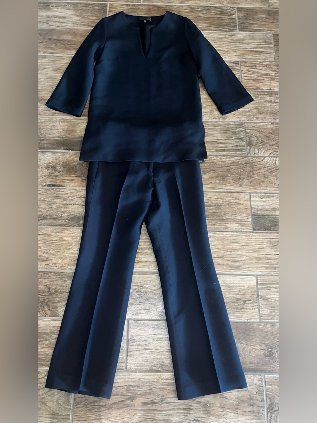 Nili Lotan Black Luxurious Wool Silk Blend Tunic Top And Trouser Set